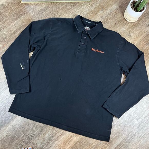 Harley Davidson Y2K Long Sleeve T Shirt Black and Orange Embroidered - Picture 3 of 8